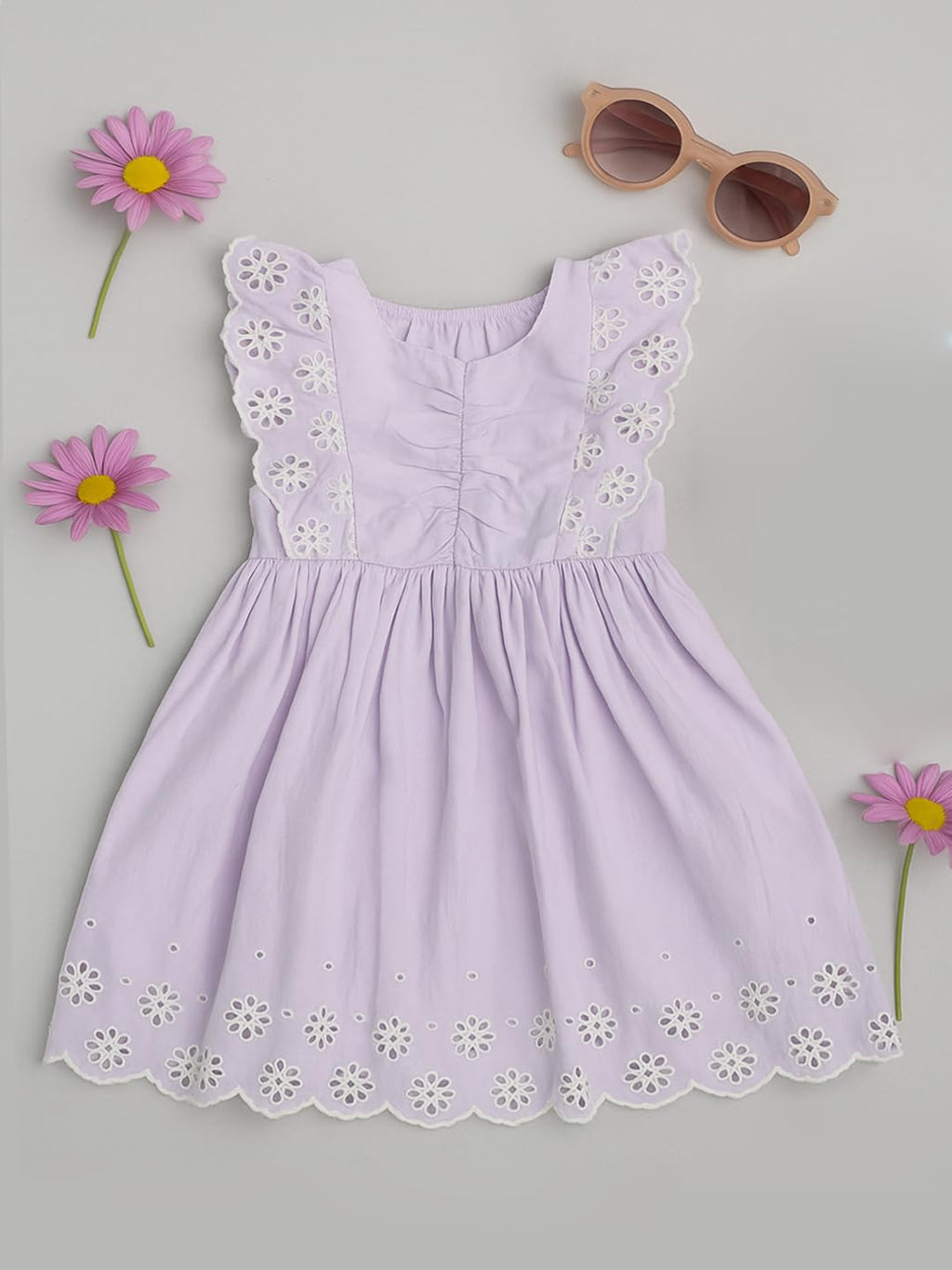 A.T.U.N. (ALL THINGS UBER NICE) Girls Stylish 100% Cotton Embroidered Dress | Stylish Frock with Sleeveless Ruffle Design White-