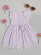 A.T.U.N. (ALL THINGS UBER NICE) Girls Stylish 100% Cotton Embroidered Dress | Stylish Frock with Sleeveless Ruffle Design White-