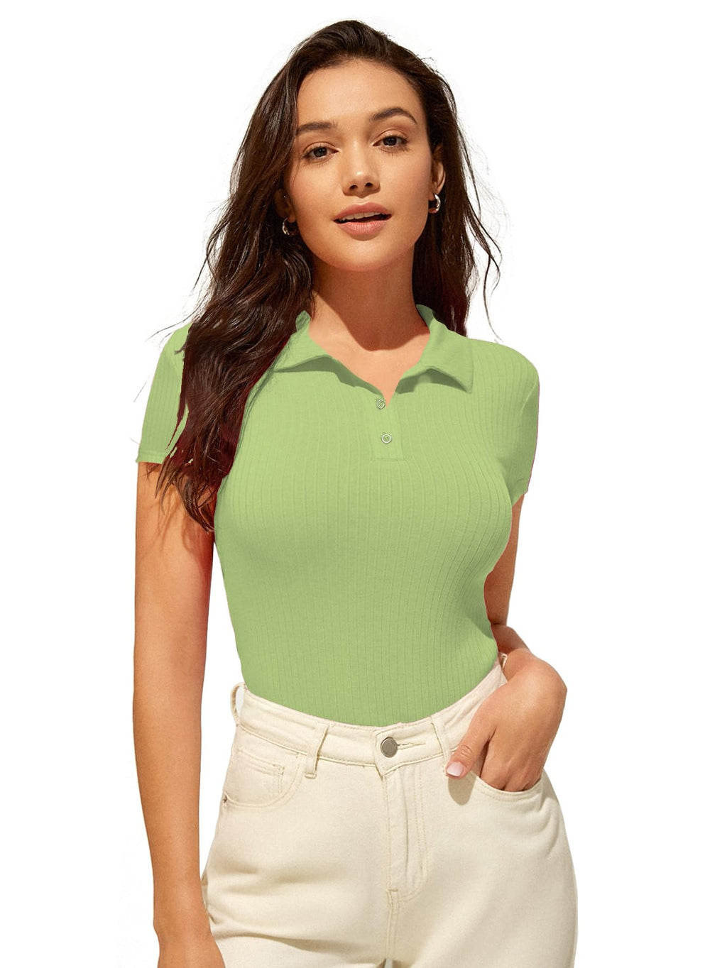 AVANOVA Slim Fit Western for Womens Ruched Solid Tunic Top_Pista Green