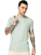 Bewakoof MenS Textured Regular Fit Half Sleeve Round Neck Polycotton T-Shirt_687642_Green_S