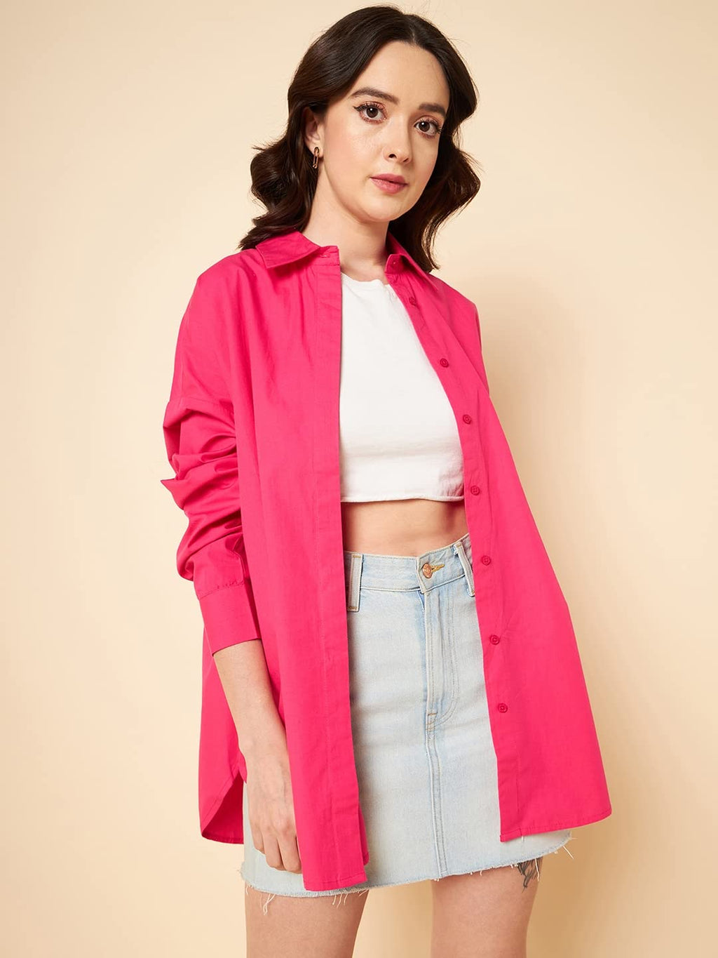 HIGH STAR Womens Solid Oversized Shirts
