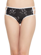 Clovia Womens Cotton Mid Waist Floral Print Hipster Pantywith Cage Sides(PN3236B13_Black_S)