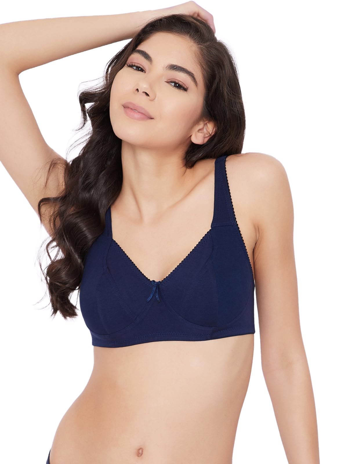 Clovia Womens Cotton Spandex Solid Non-Padded Full Cup Wire Free Everyday Bra (BR2038B08_Dark Blue_38C)