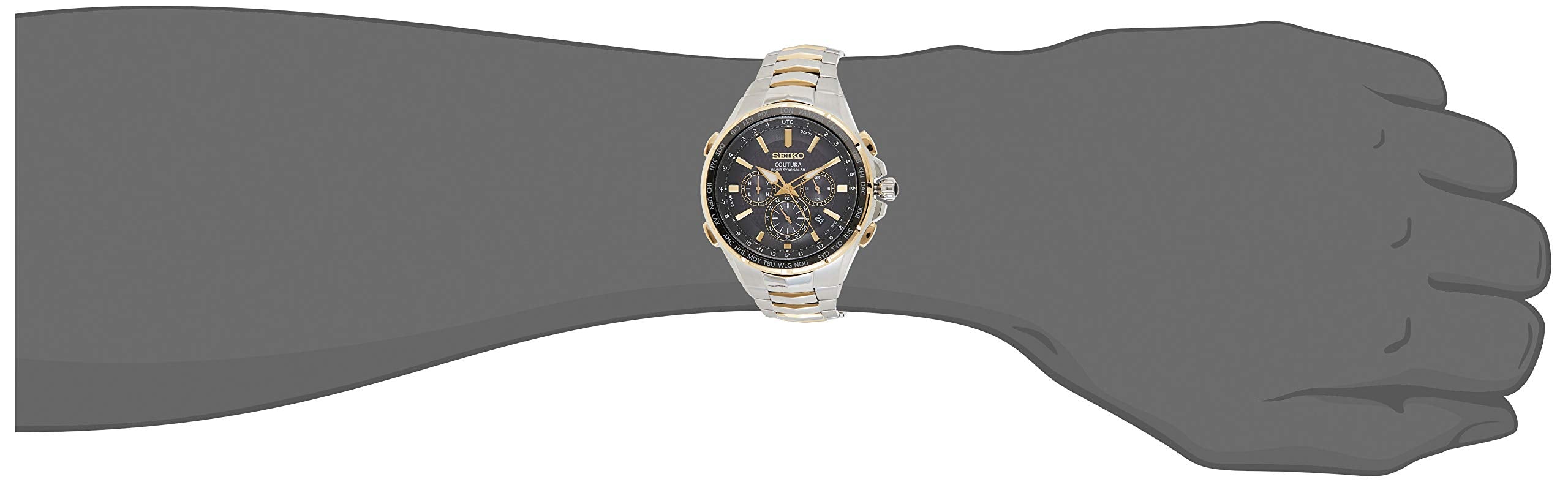 SEIKO Solar Chronograph Watch - Coutura Collection, Two-Tone Steel, Black Dial, Lumibrite Hands & Markers, Date Calendar