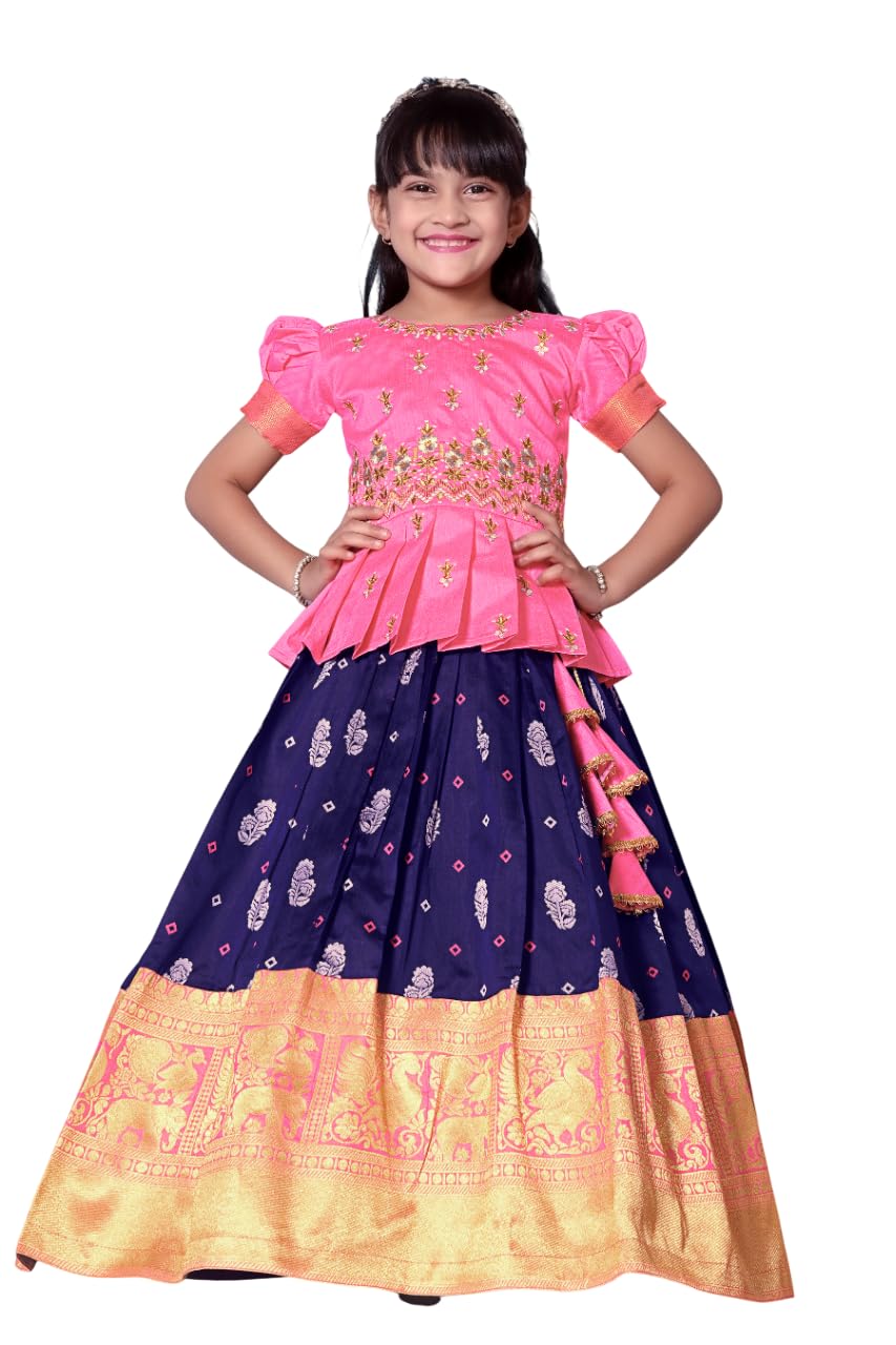 White Button New Latest GirlS Pattu Pavadai Readymade Lehenga Choli For Girls Dress