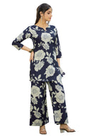 Pinkmint Pure Cotton Co Ord Set For Women L Flower & Leaf Pattern Set L 3/4 Sleeve Co Ord Set