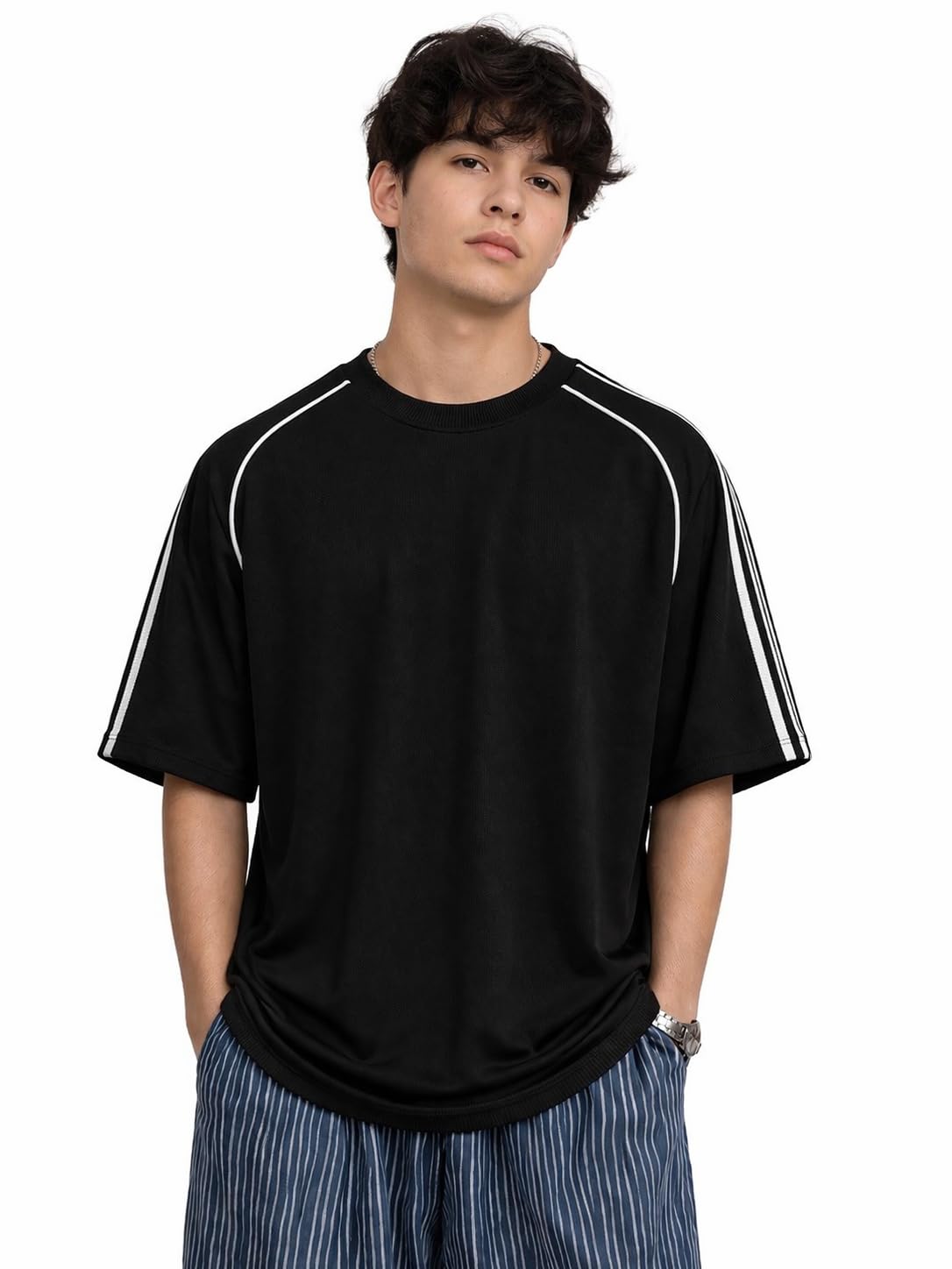 Netclick MenS Plain Polycotton Relax Fit Round Neck Half Sleeve TShirt, Gym & Travel Black