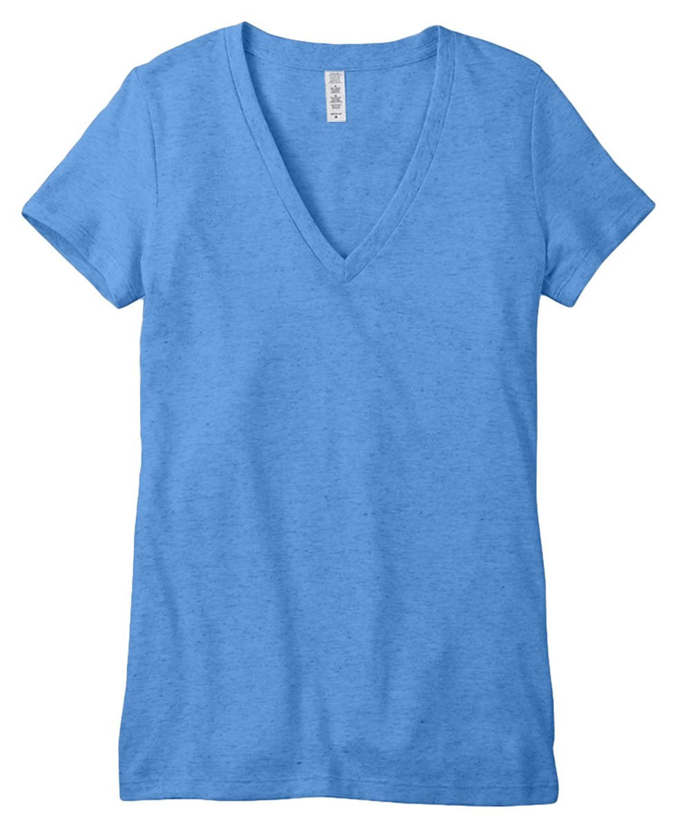 Ladies Triblend Short-Sleeve Deep V-Neck T-Shirt - BLUE TRIBLEND - S(D0102H7WBQ8)