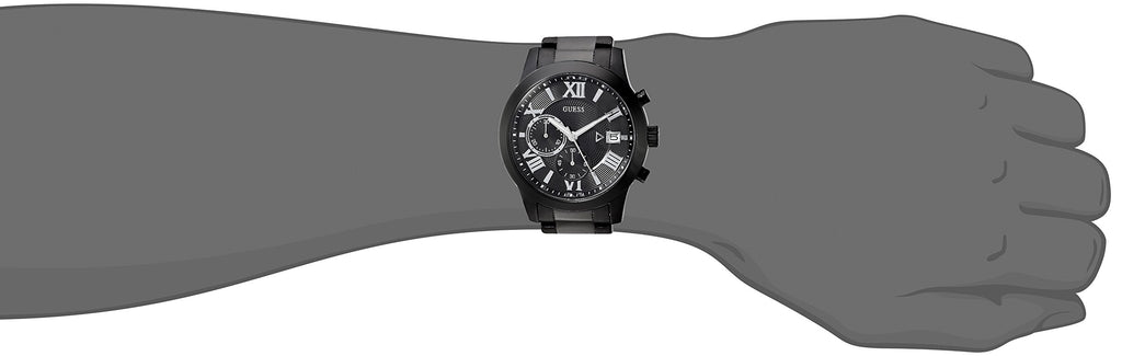 GUESS Stainless Steel Black Ionic Plated Chronograph Bracelet Watch with Date. Color: Black (Model: U0668G5)
