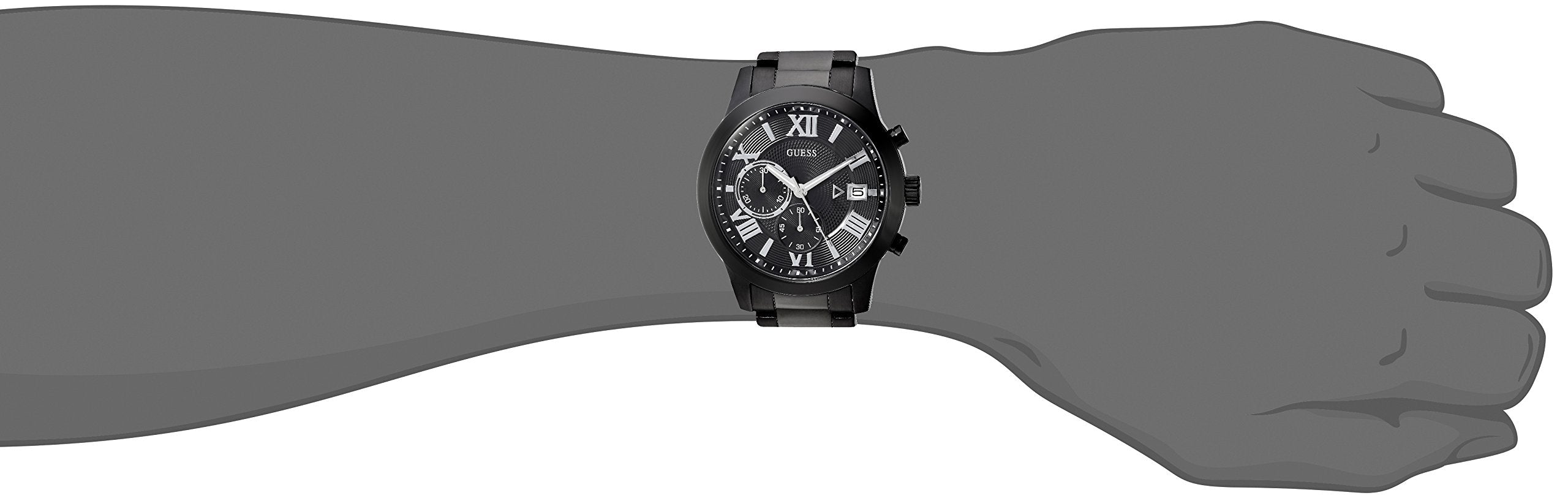 GUESS Stainless Steel Black Ionic Plated Chronograph Bracelet Watch with Date. Color: Black (Model: U0668G5)