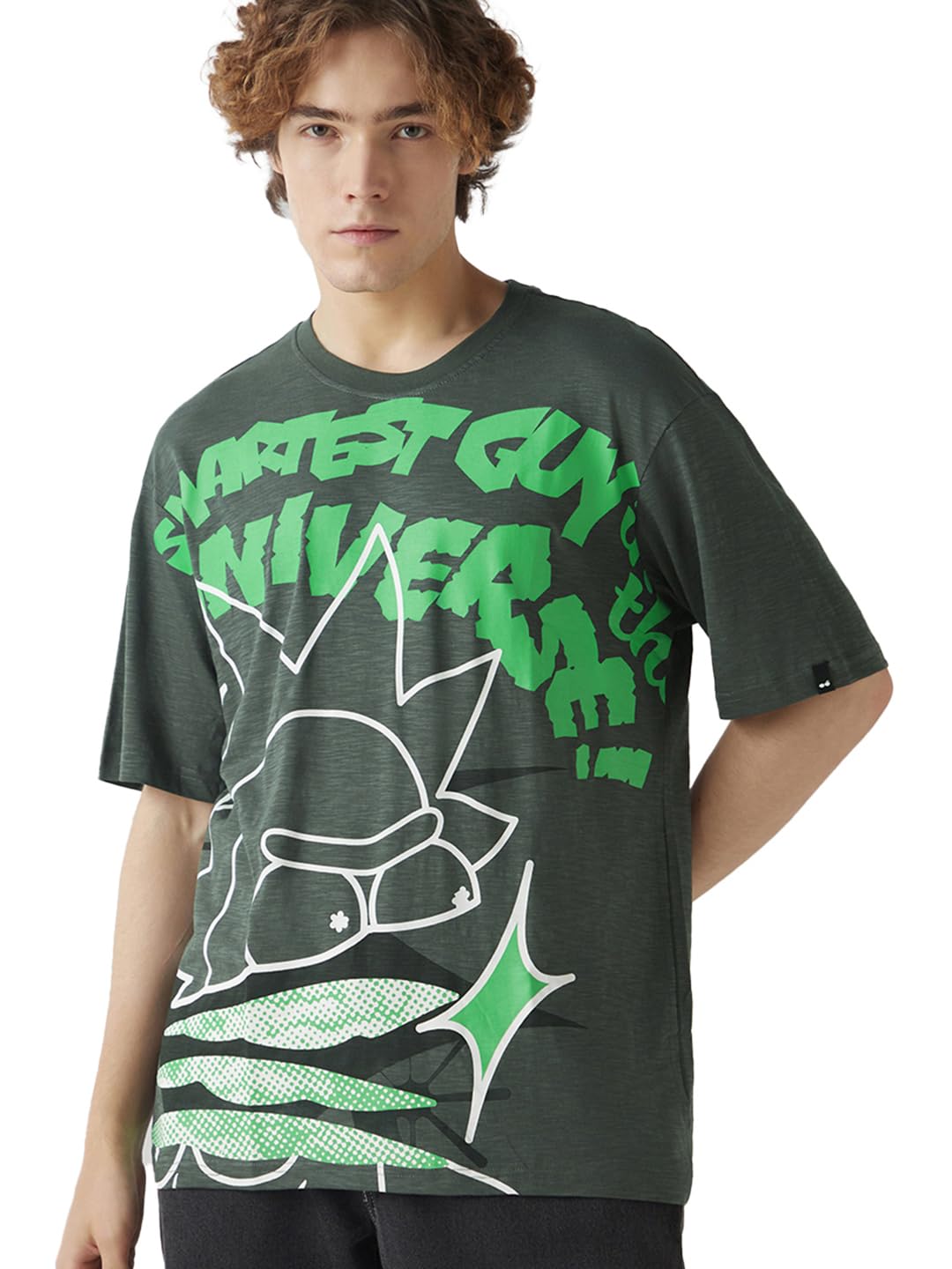 Bewakoof Air 1.0 Official Rick and Morty Merchandise Mens Graphic Print Oversized Fit Half Sleeve Round Neck Cotton Slub T-Shir