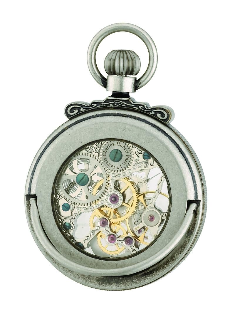 Charles-Hubert, Paris 3869-S Classic Collection Antiqued Finish Open Face Mechanical Pocket Watch