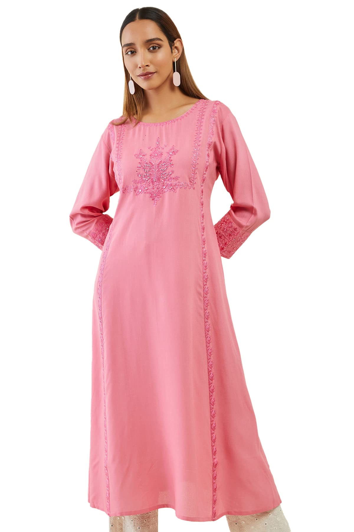 Soch Women Rayon Kurta with Self Embroidered Designs and Embellishments