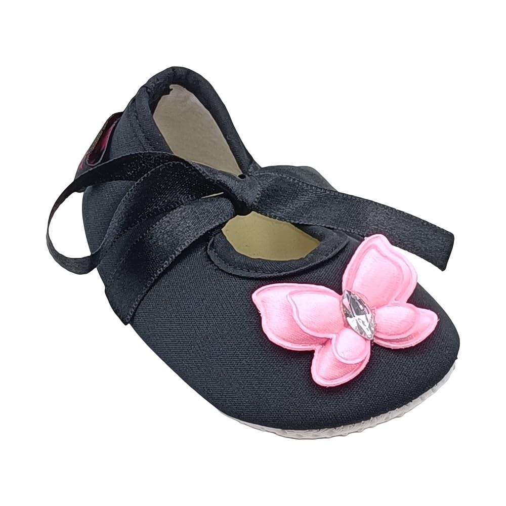 Rsmart, Baby Girls & Boys Black Soft Sole Shoes With Pink Butterfly Bow 18-24