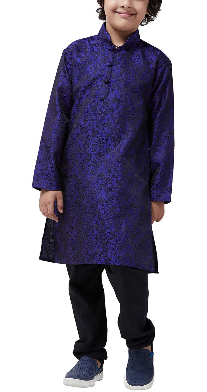 SOJANYA (Since 1958, Kids Royal Blue Jacquard Silk Kurta & Black Churidar Pyjama SET, Size: 1-2Yr(New-Kids-SJR-JOMP-7802-1-2Yrs)