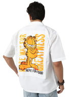 Bewakoof Official Garfield Merchandise Mens Graphic Print Oversized Fit Half Sleeve Collared Poplin Shirt_666766_White_S