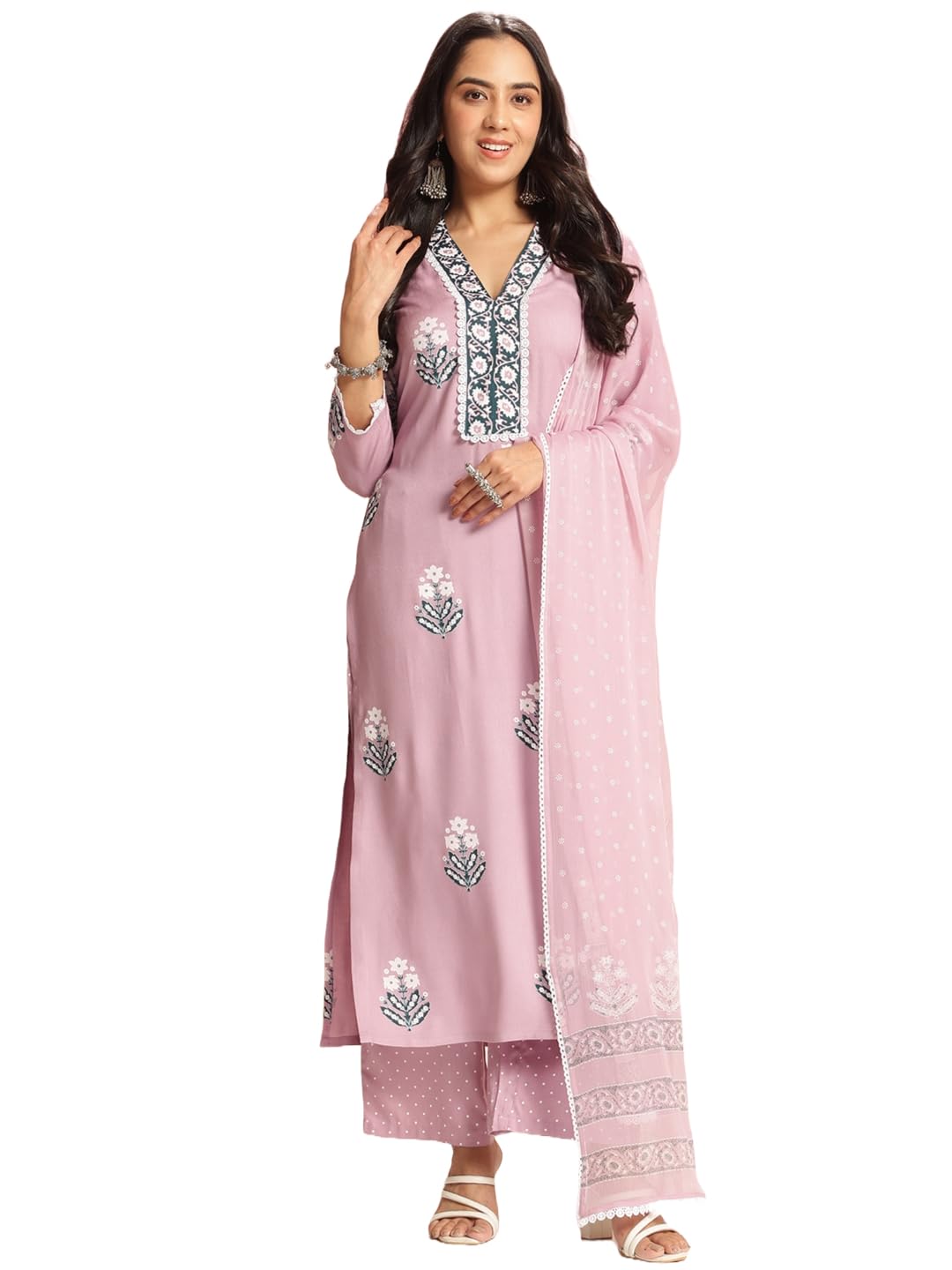 ANNI DESIGNER Womens Rayon Viscose Printed Straight Kurta with Pant & Dupatta (Belagavi Purple-VKS05_M_Purple_Medium)