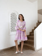 Ishin Schiffli Pure Cotton A-Line Dress Lilac