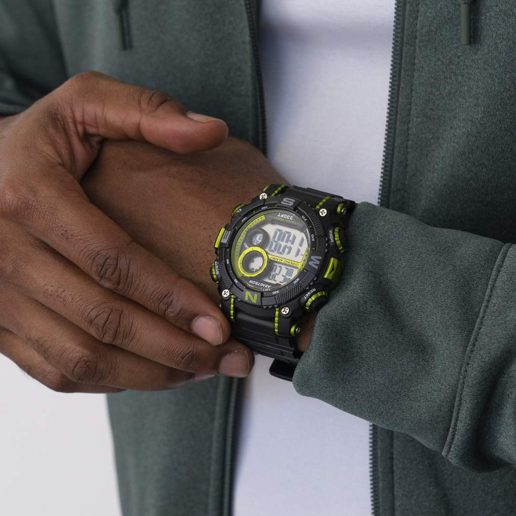 Armitron Sport Men's 40/8284LGN Lime Green Accented Digital Chronograph Black Resin Strap Watch