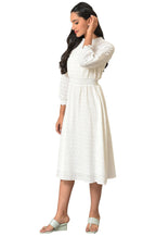 Aurelia White Chevron Cotton Midi Dress For Women