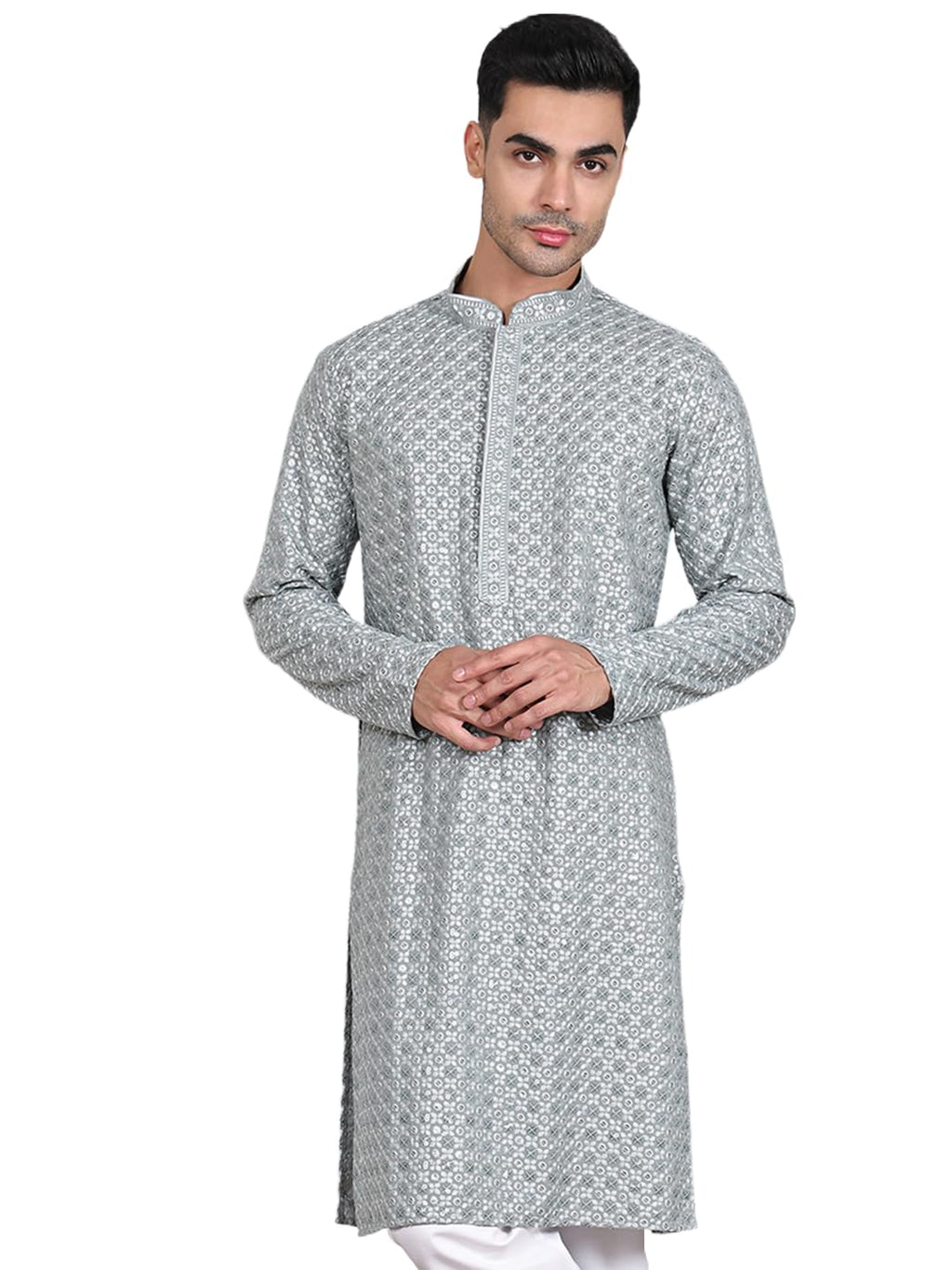 Jompers Mens Viscose Sequins And Embroidered Kurta