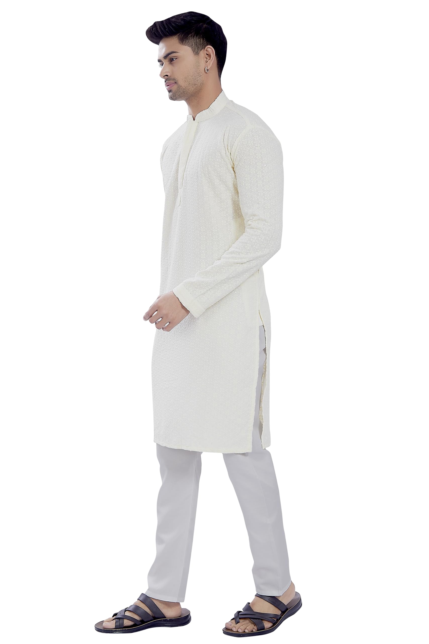 Divisive MenS Sequince Embroidered Cotton Blend Only Slim Fit Kurta (Dkrt515_S_Off White)
