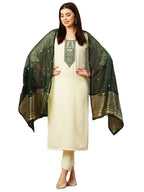 ANNI DESIGNER Womens Cotton Blend Embroidered Straight Kurta with Pant & Dupatta (KAJ50 Cream_XL_Cream_X-Large)