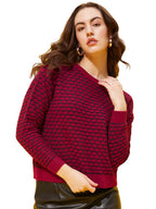 Modeve Self Design Round Neck Casual Women Crop Top Sweater||Winterwear|| Red