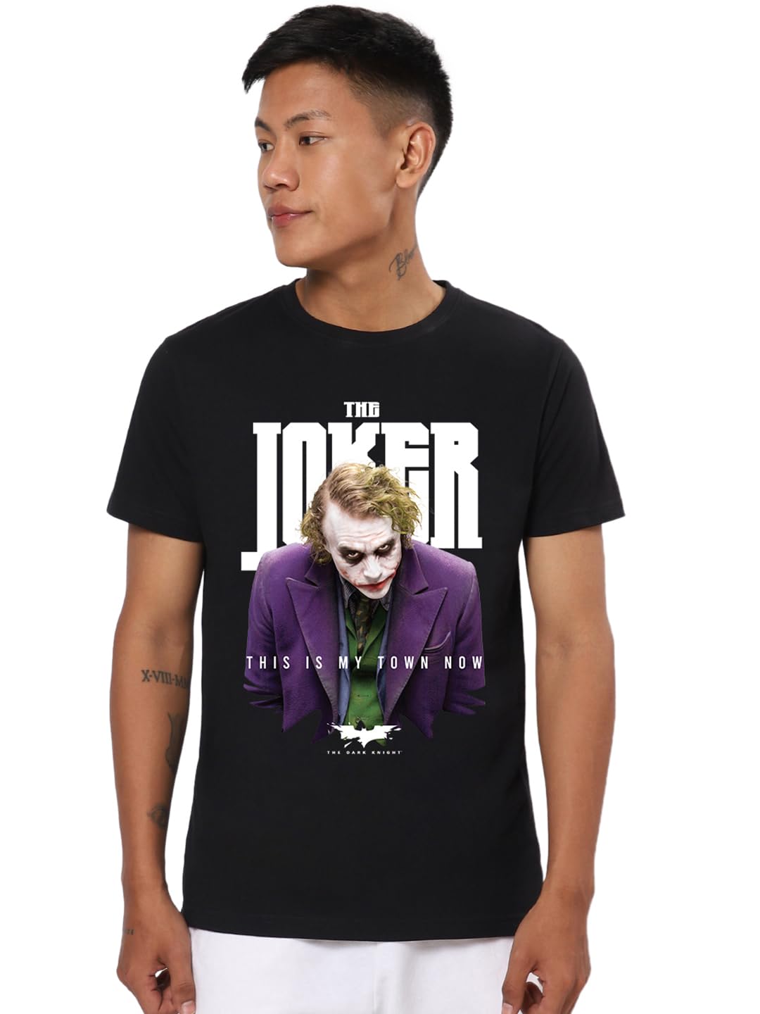 Bewakoof Official DC Merchandise Joker Mens Graphic Print Regular Fit Half Sleeve Round Neck Single Jersey T-Shirt_648600_Black