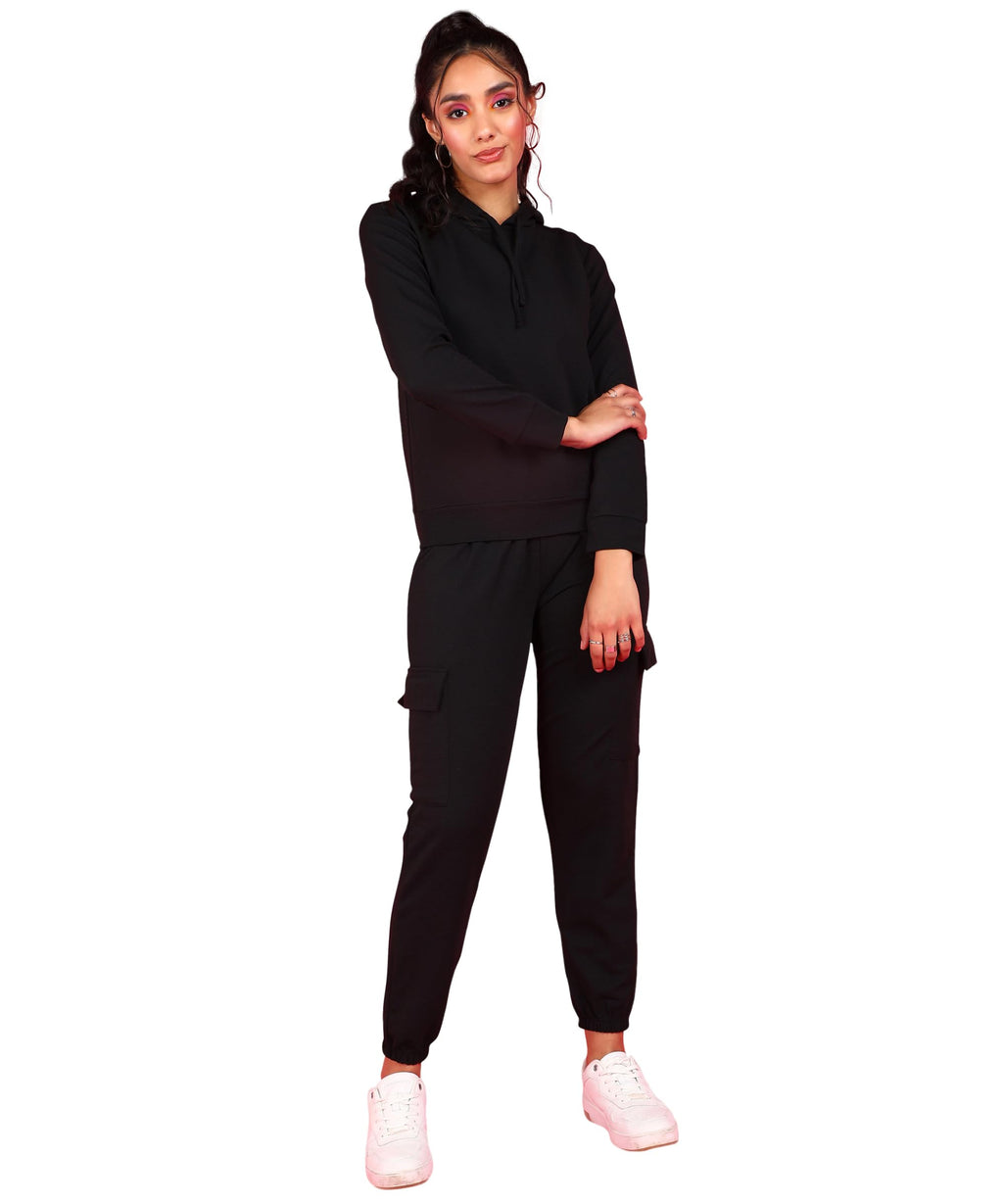 POPWINGS Casual Self Design Solid Sweatshirt and Joggers Co-Ords Set for Women | Trendy Stylish Top and Bottom Set for Women | W