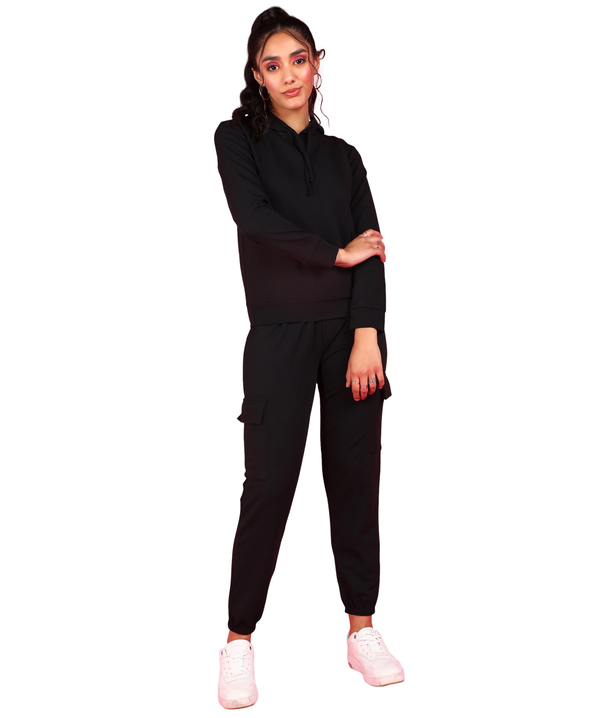 POPWINGS Casual Self Design Solid Sweatshirt and Joggers Co-Ords Set for Women | Trendy Stylish Top and Bottom Set for Women | W