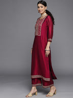 Libas WomenS Silk Yoke Design Straight Kurta (23513O_Fuchsia