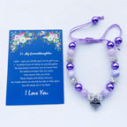 DOLON Purple Beaded Rhinestone Heart Charm Granddaugther Bracelet Adjustable Jewelry Back to School Birthday Christmas Holiday G