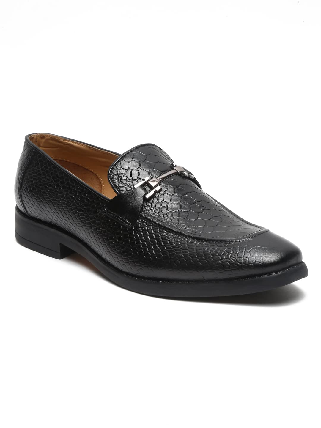 TEAKWOOD LEATHERS Men Textured Black SquareToe Loafers_Size 40 6