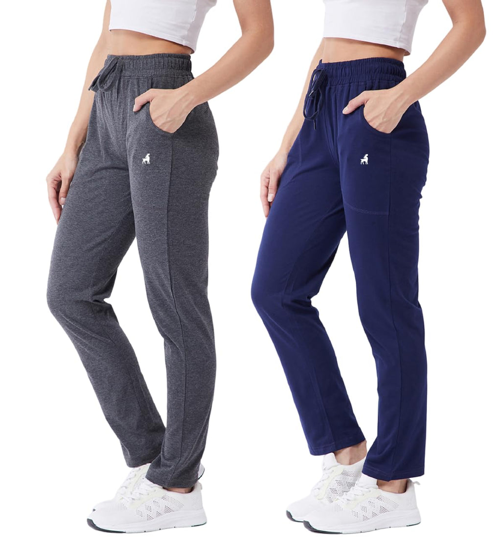 Modeve  Women Cotton Blend Pack of 2 Track Pant for Summer || Women Lower || Women Pyjama || Lounge Pants_Grey and Navy_X-Large