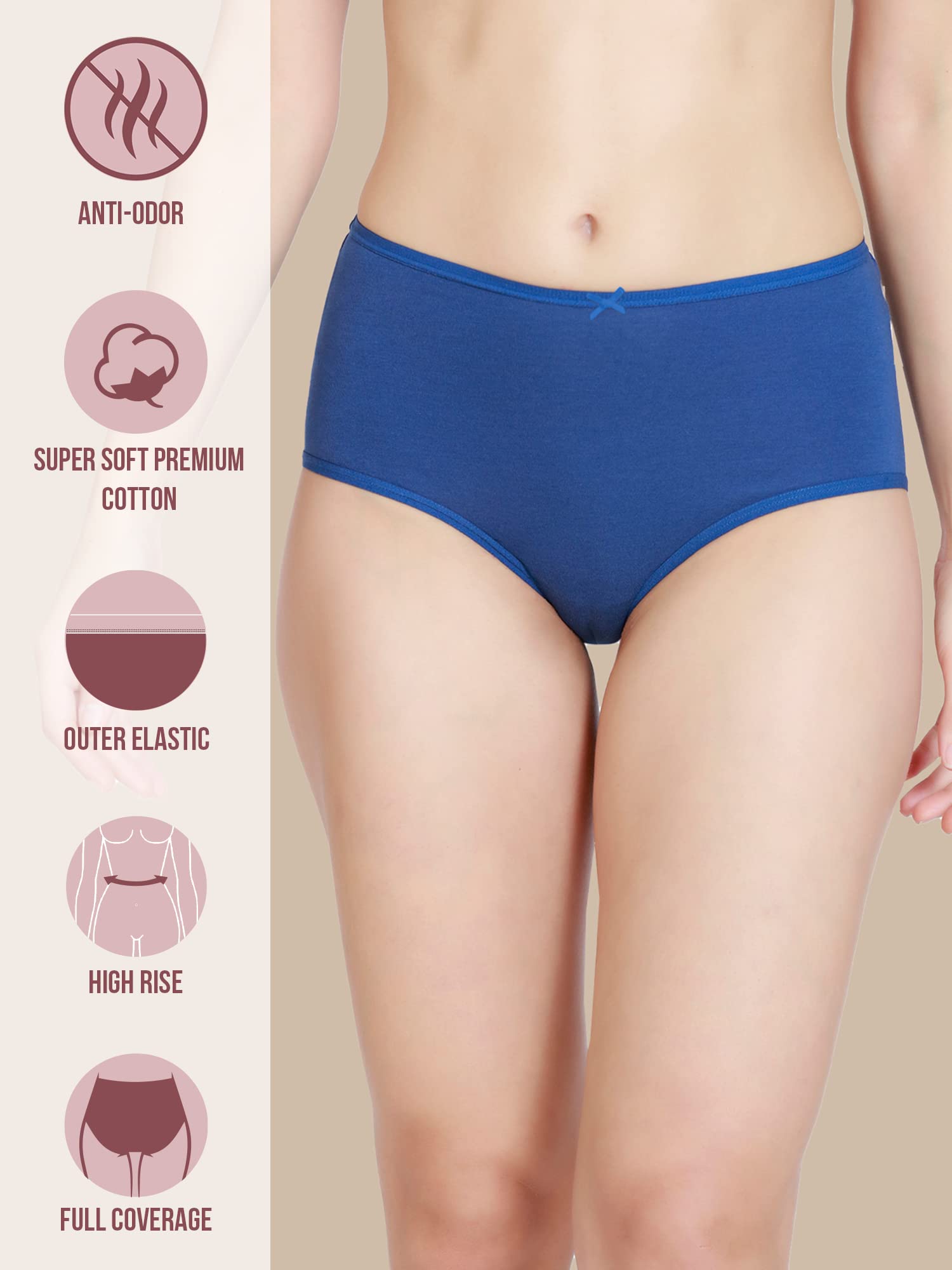 Nykd (Nyp036 Cotton Full Brief Panty Set For Women (Pack Of 3) | High Waist Full Coverage Underwear With Anti Odour Technology |