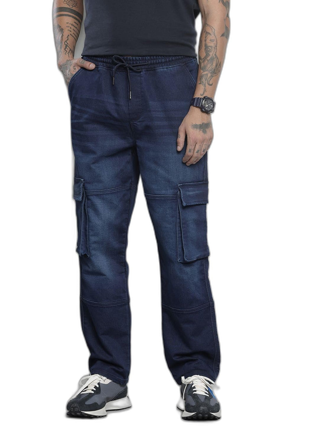 The Indian Garage Co Mens Relaxed Fit Solid Stretchable Denim Sweater