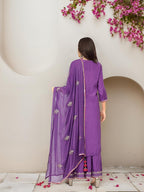 Ishin Purple Gotta Patti Detail Straight Kurta With Sharara And Dupatta