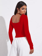 AVANOVA Womens & Girls Red Full Sleeve, Sweat Hear Neck, Frill Trim Ruched Crop Top for Women, Tops, T-Shirts for Girls (TOP 7