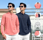 Royalscout Combo Of MenS Solid Cotton Blend Full Sleeve Straight Kurta Shirt (Pack Of 2) Peach-Navy