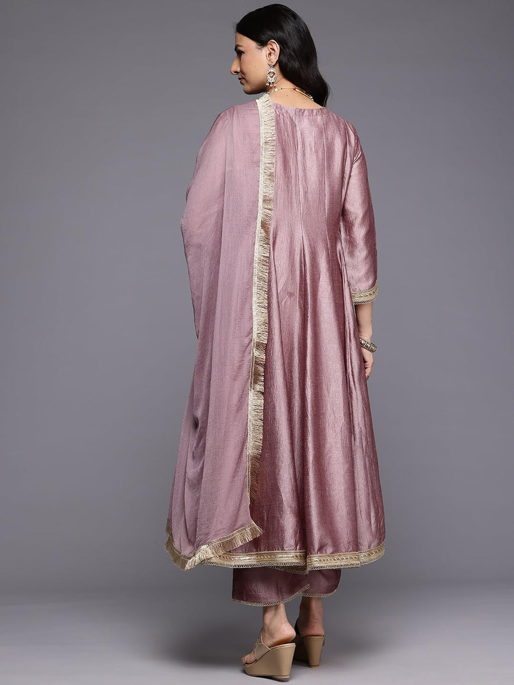 Varanga WomenS Mauve Zari Embroidered Sequins Embellished Anarkali Kurta With Bottom And Dupatta