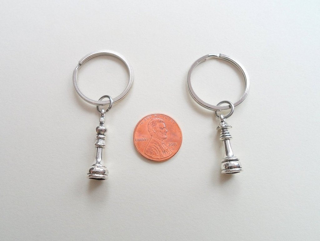 Chess Piece Charm Keychains, King and Queen Set - Couples Keychain Set