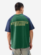 The Souled Store Canton Men and Boys Short Sleeves Round Neck Green and Blue Graphic Printed Cotton Oversized T-Shirts