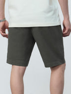 The Souled Store Chino Shorts: Slate Green Men and Boys Buttoned Solid Regular Fit Knee Length Cotton Blend Chino Shorts
