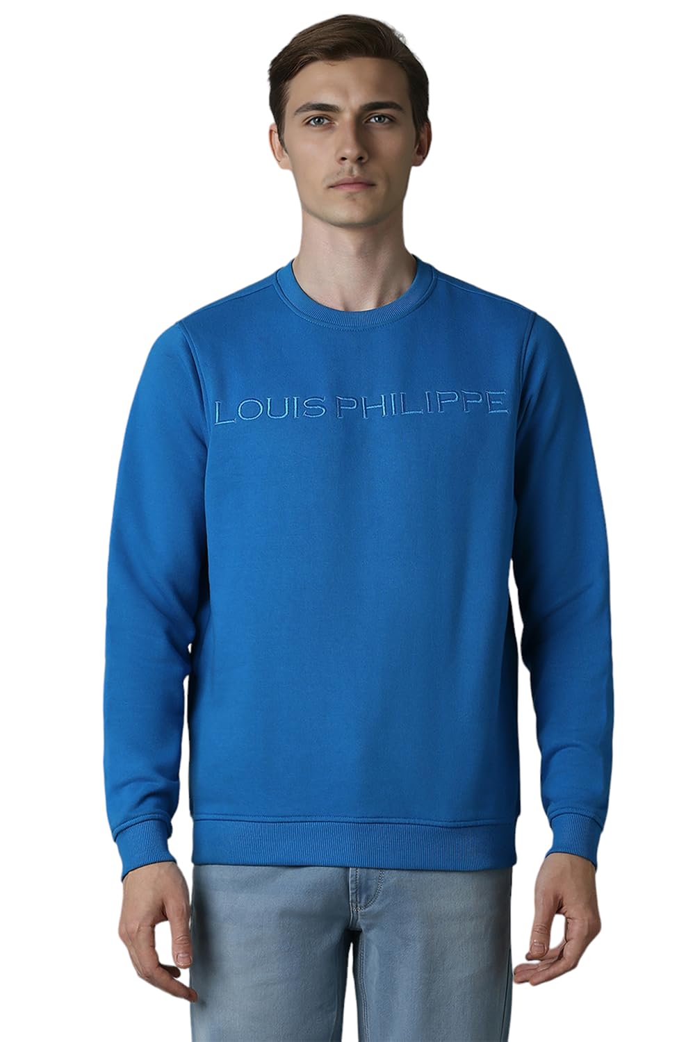 Louis Philippe MenS Cotton Regular Round Neck Sweatshirt (Lpstmrgf901008_Blue_M)