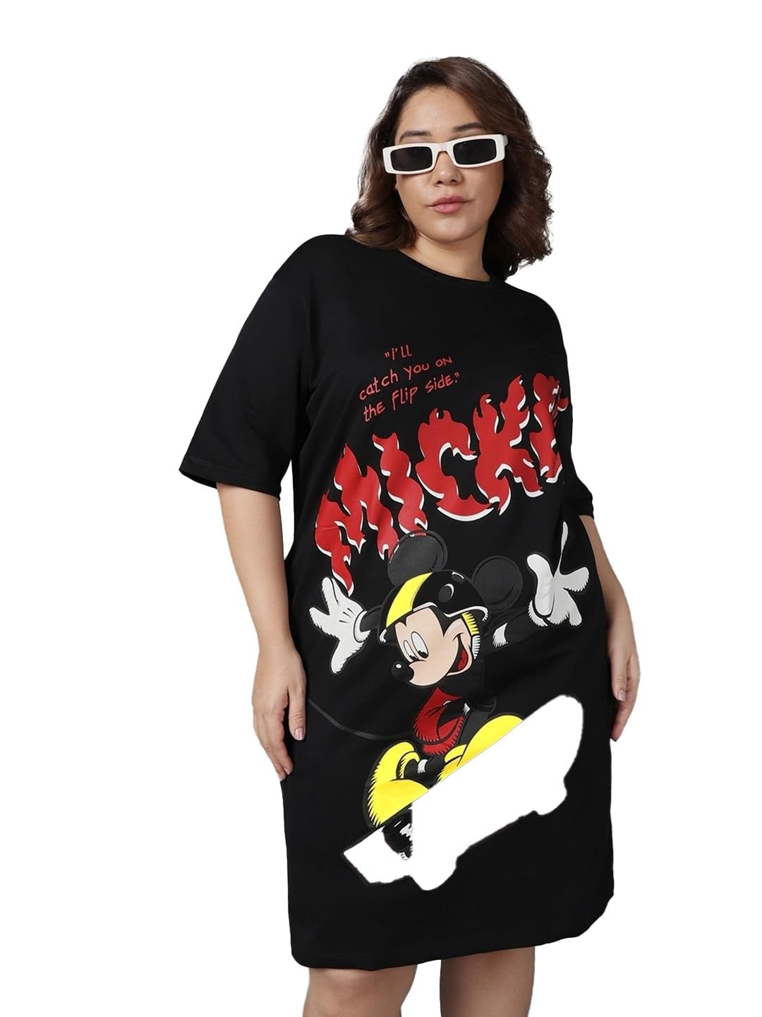Bewakoof Heavy Duty 1.0 Official Disney Merchandise WomenS Graphic Printed Plus Size Oversized Dress_589803_Black_4Xl