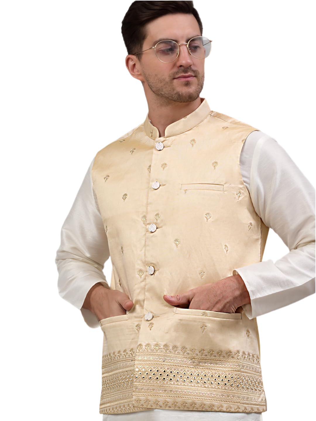 Jompers Mens Woven Design Embroidered Waistcoat