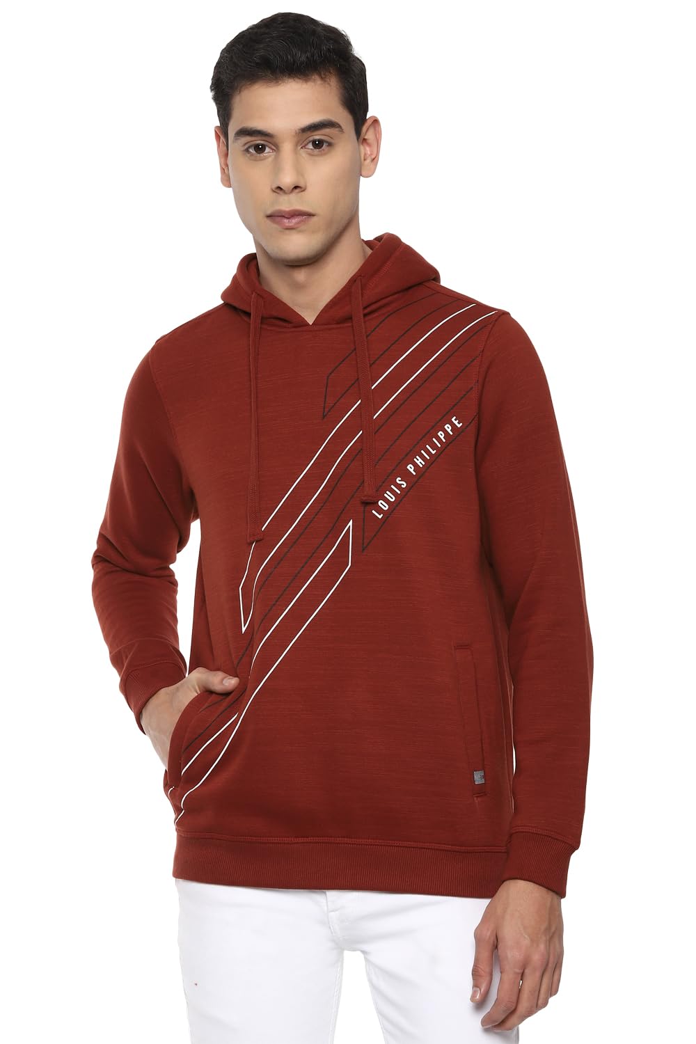 Louis Philippe MenS Cotton Blend Hooded Neck Sweatshirt (Lystcrgpu96163_Red
