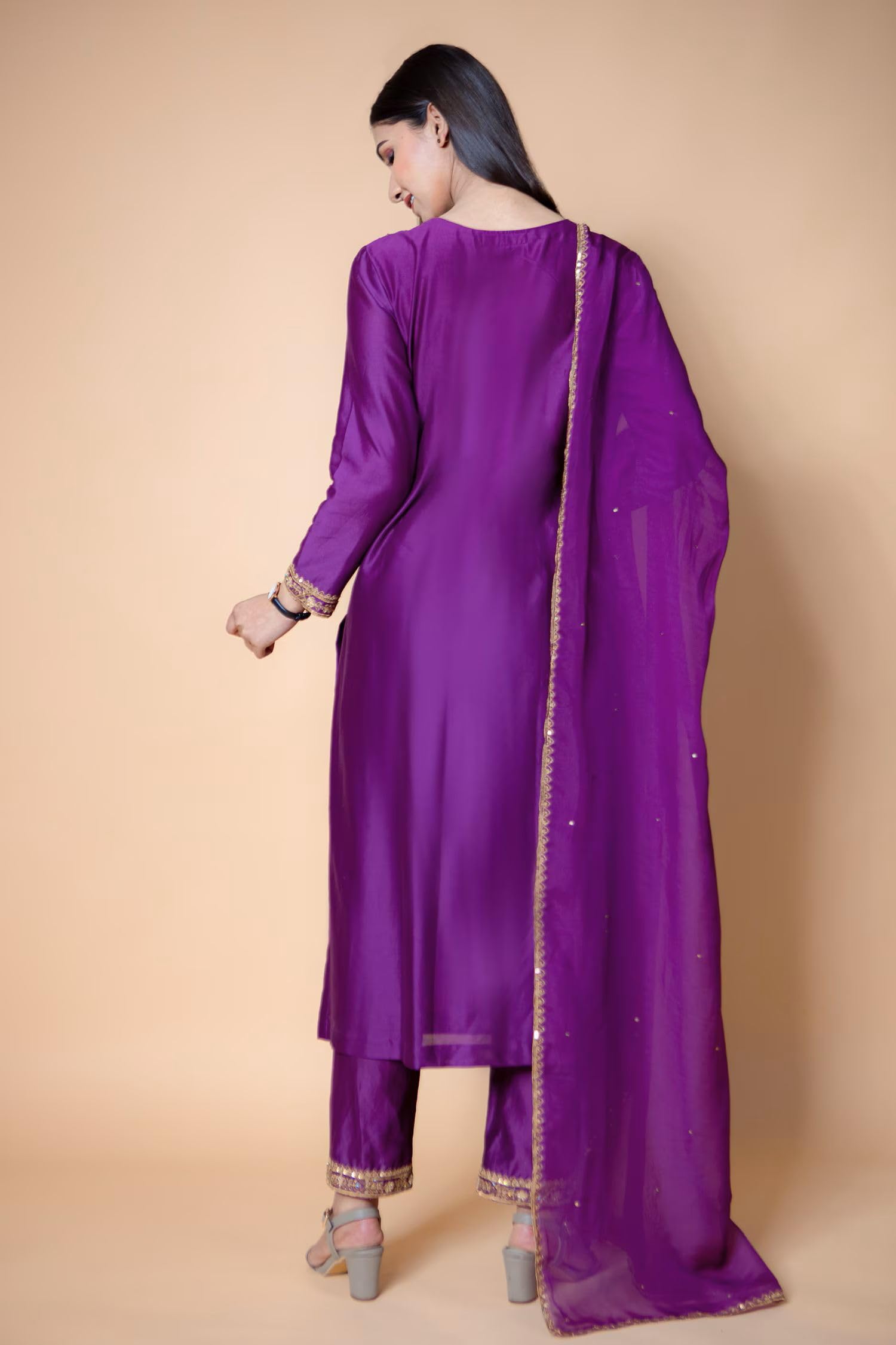 ANNI DESIGNER Women s Kurta with Trousers and Dupatta, Begani, XL