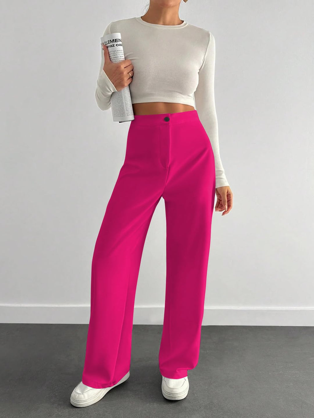 Toochki High Waist Trousers for Women  Korean Style Formal Pants | Elegant Workwear for Office, College & Events Pink